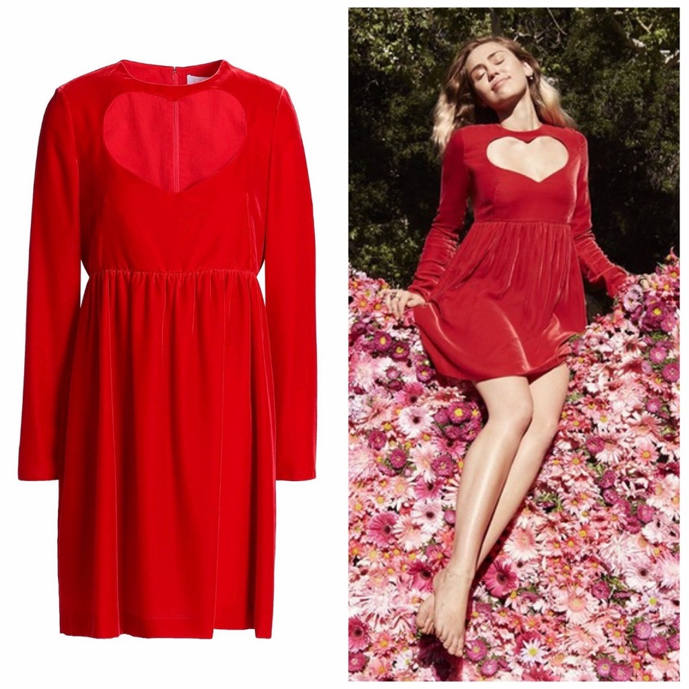 Chloe red velvet heart mini dress FR36 / US4 cut-out long sleeve runway archival